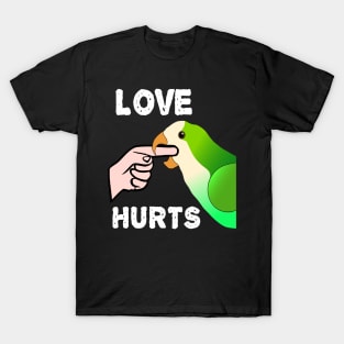 Love Hurts Quaker Parrot Biting T-Shirt